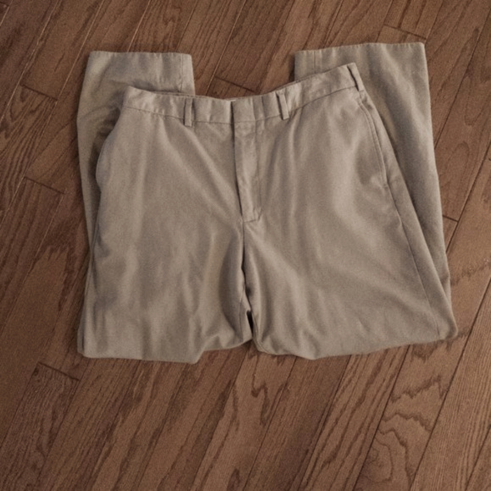 mens Lands' End tan wool dress pants, approx 32x28"